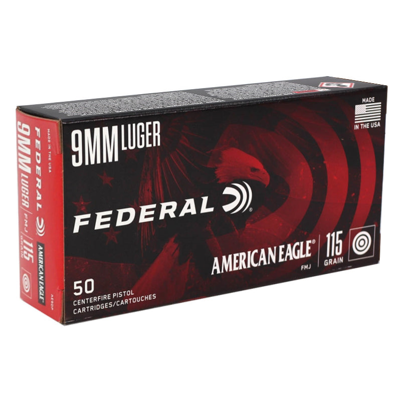 Federal American Eagle 9mm Luger Ammo 115 Grain Full Metal Jacket