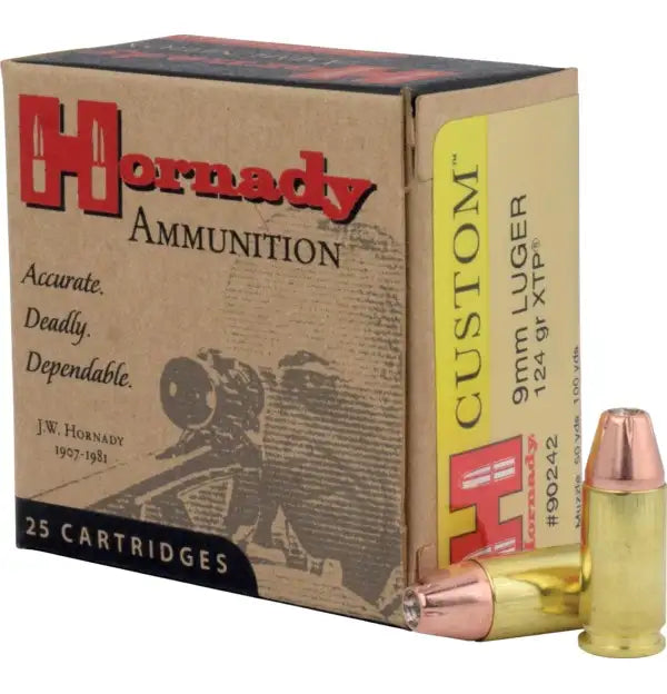 Hornady Custom 9mm Luger Ammo 124 grain XTP Jacketed Hollow Point