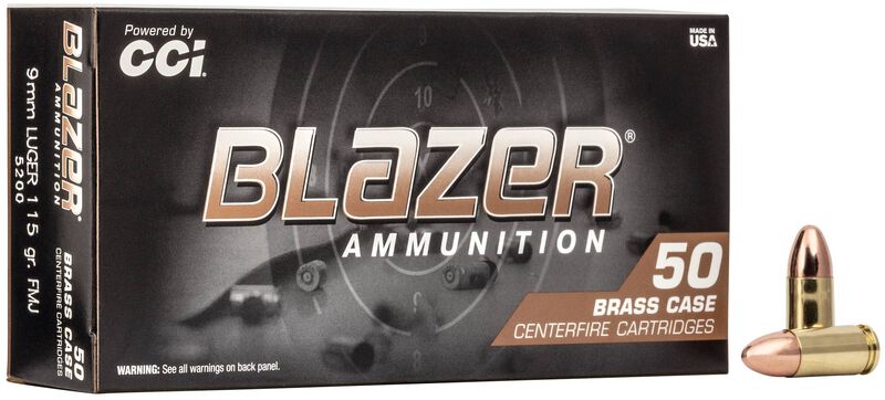 CCI Blazer Brass 9mm Luger Ammo 115 Grain Full Metal Jacket