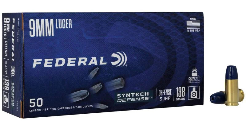 Federal Syntech 9mm Luger Ammo 138 Grain Defense SJHP